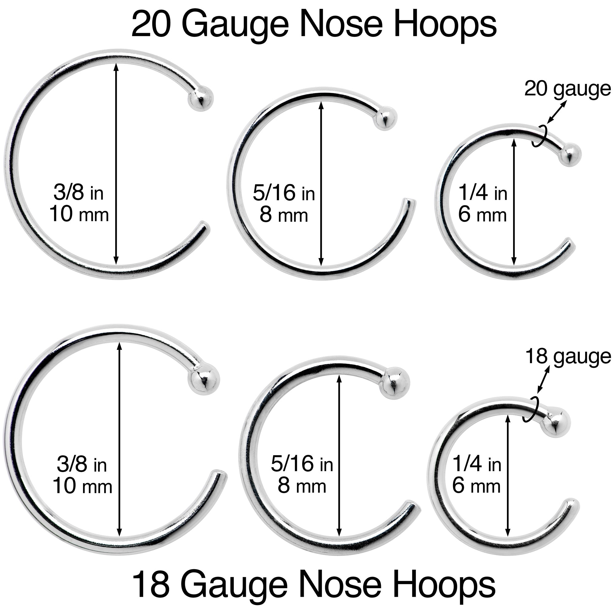 20G 3/8 Solid 14K Yellow Gold Nose Hoop