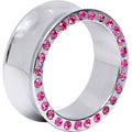 1 inch Surgical Steel Pink JEWELED Saddle Plug