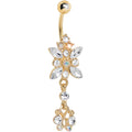 Gold Plated Clear Gem Dazzling Dangle Chandelier Belly Ring