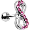16G 1/4 Pink Gem Silver Tone Infinity Symbol Tragus Cartilage Earring