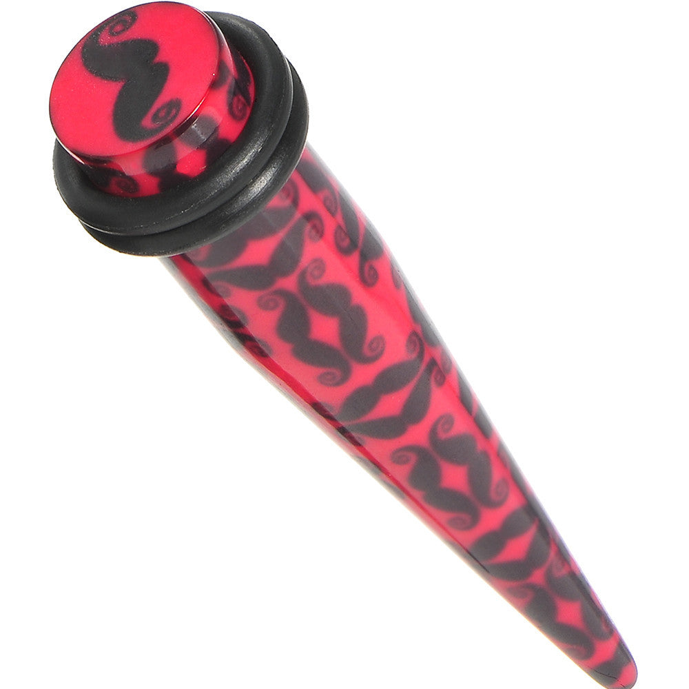 0G Black Mustaches Red Acrylic Taper Ear Plug