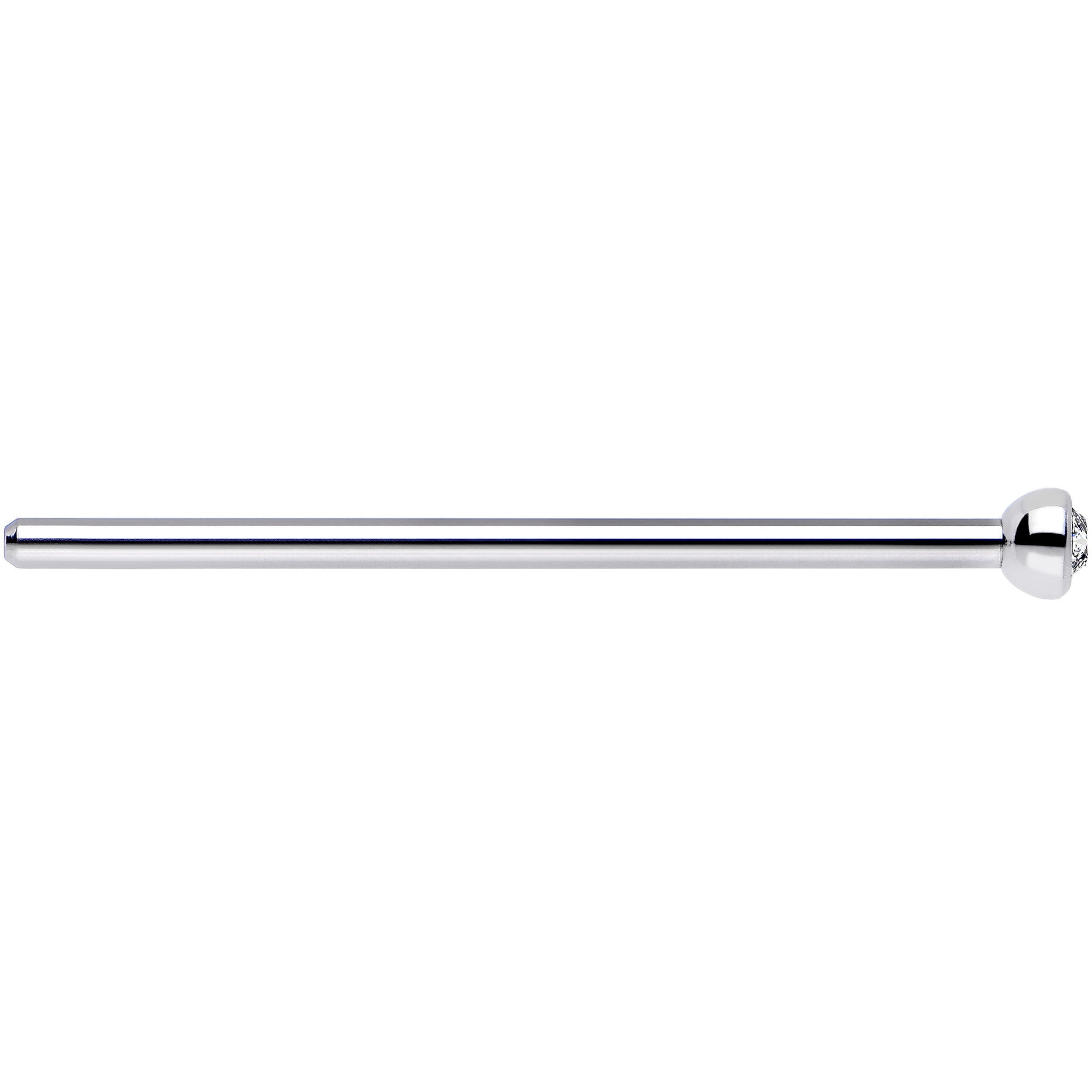 18G 3/4 Clear CZ Steel Straight Fishtail Nose Ring 2mm