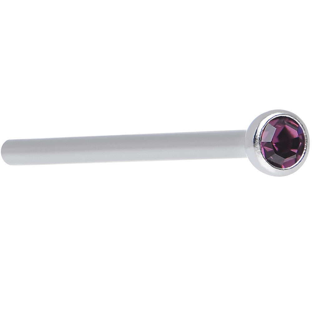 18G 3/4 Purple CZ Steel Straight Fishtail Nose Ring 2mm