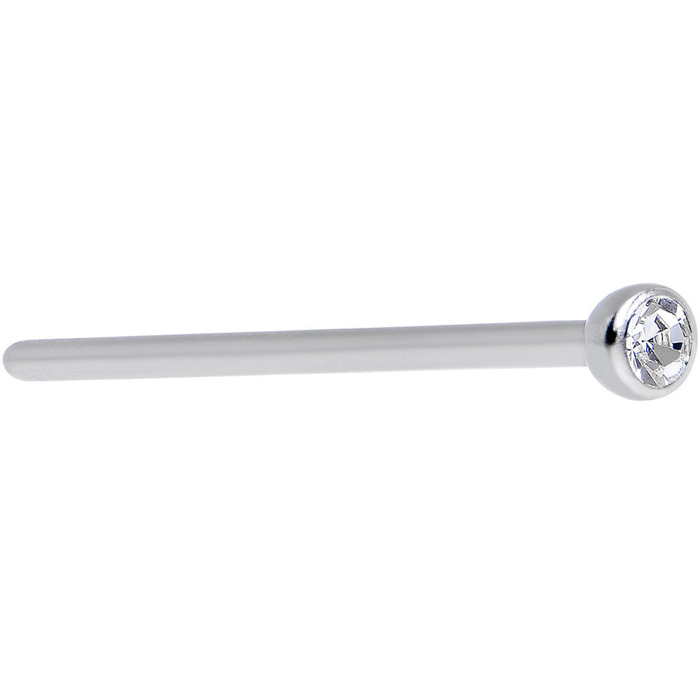 18G 3/4 Clear CZ Steel Straight Fishtail Nose Ring 2.5mm