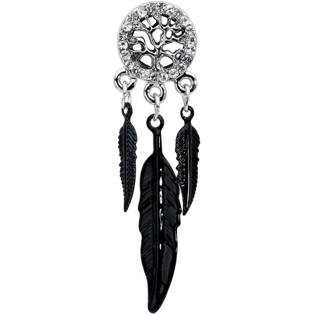 0G Clear Gem Steel Single Flare Tree of Life Dangle Plug Set