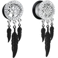 9/16 Clear Gem Steel Single Flare Tree of Life Dangle Plug Set