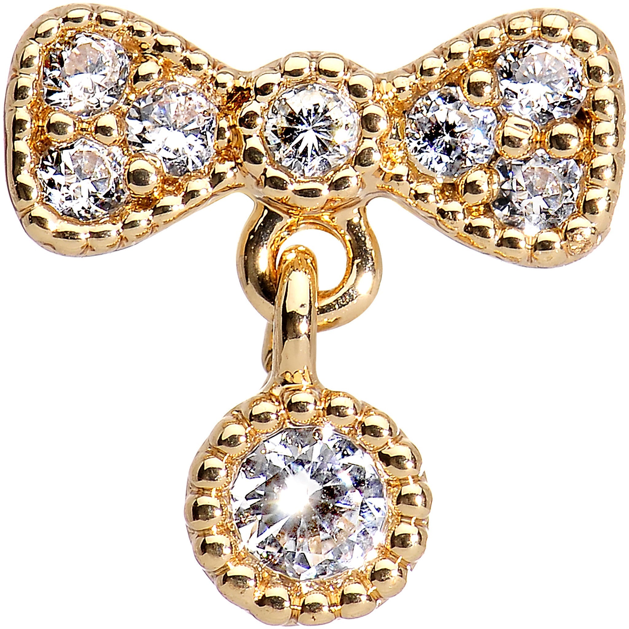 16G Gold Anodized Stainless Steel CZ Bow Tragus Earring
