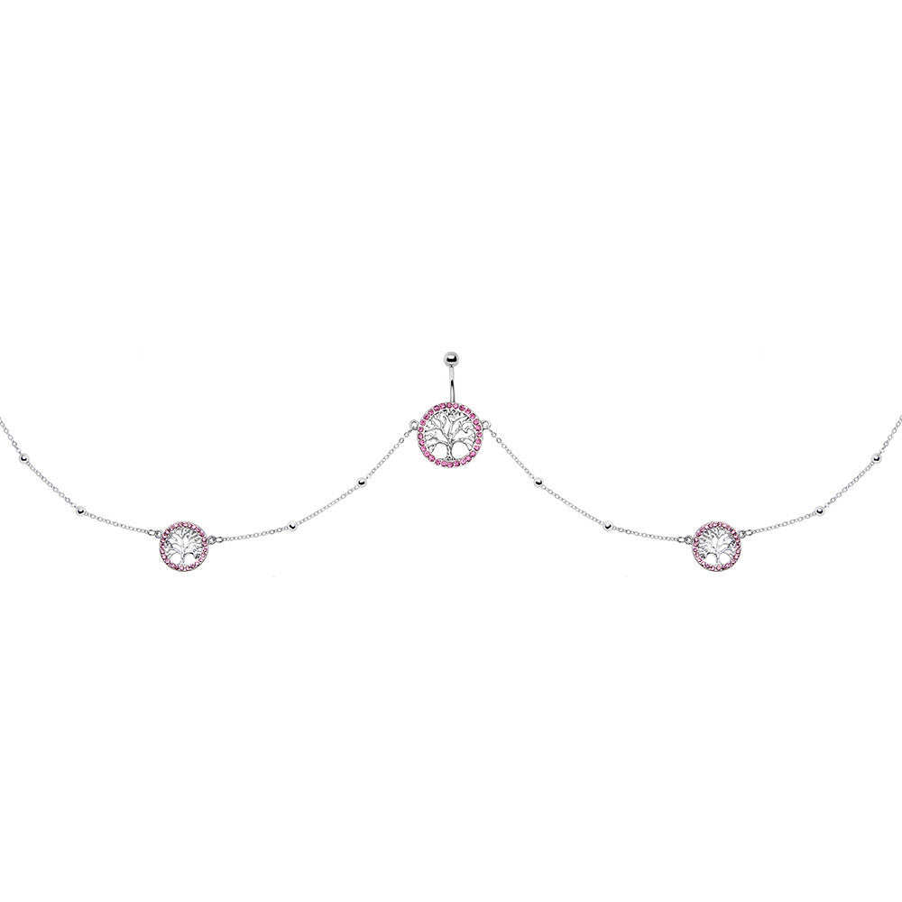 38 Pink Accent Tree of Life Charm Dangle Belly Chain