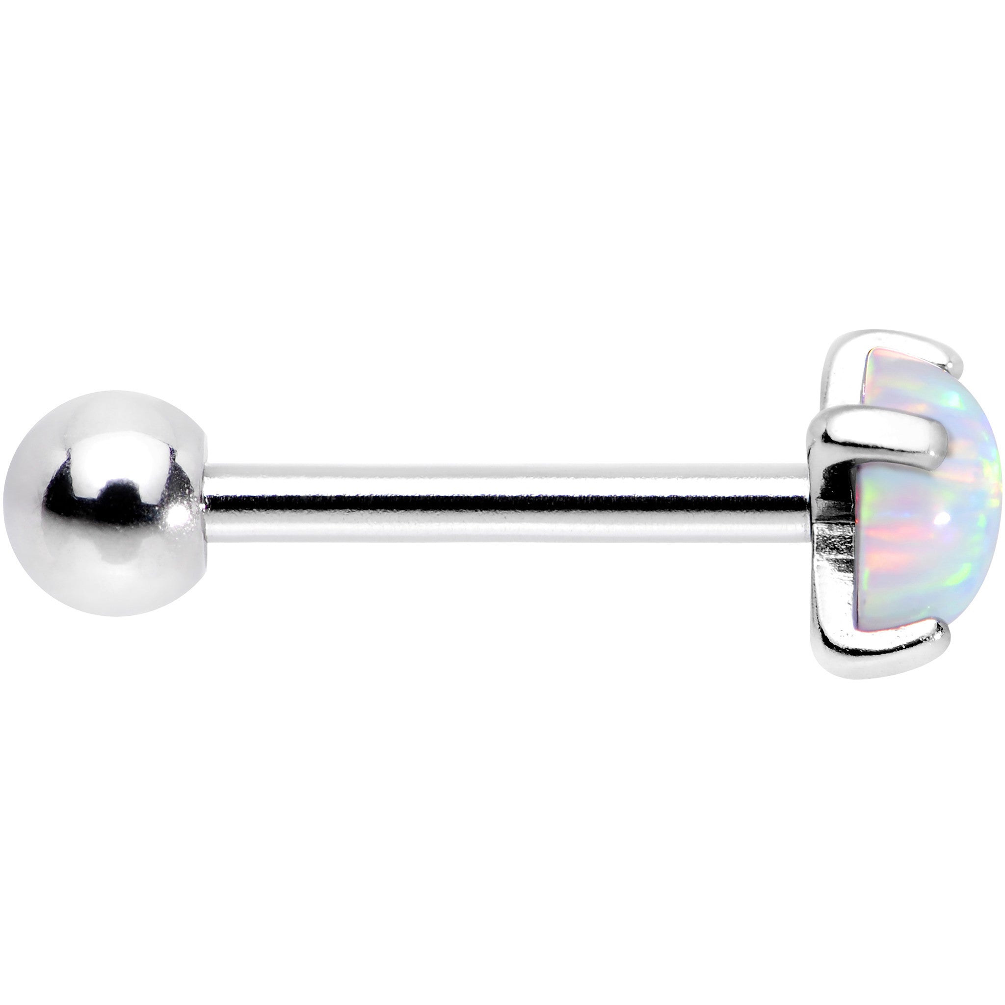 18G 5/16 Steel 5mm White Synthetic Opal Prong Set Cartilage