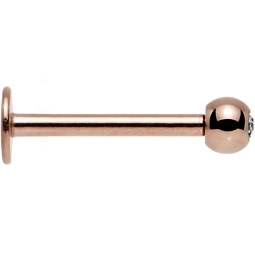 16G Clear Gem Rose Gold IP Press Fit Labret Monroe 3/8