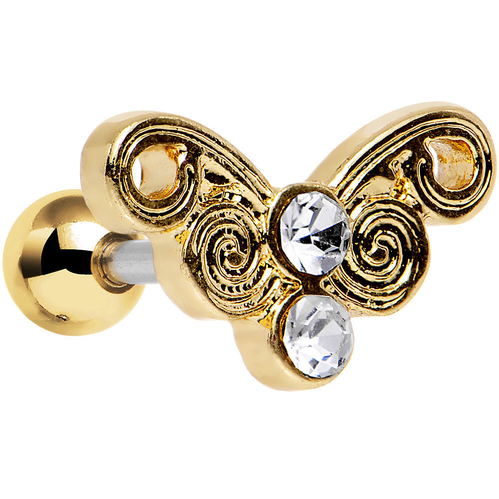 16G 1/4 Clear Gleaming Steel Swirly Butterfly Cartilage Earring