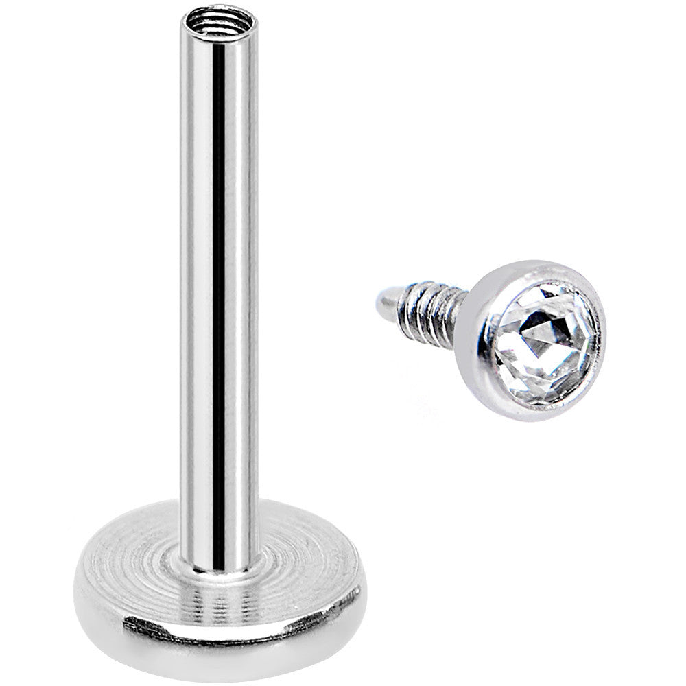 18G 5/16 Clear 2mm CZ Internally Threaded Labret Monroe Tragus