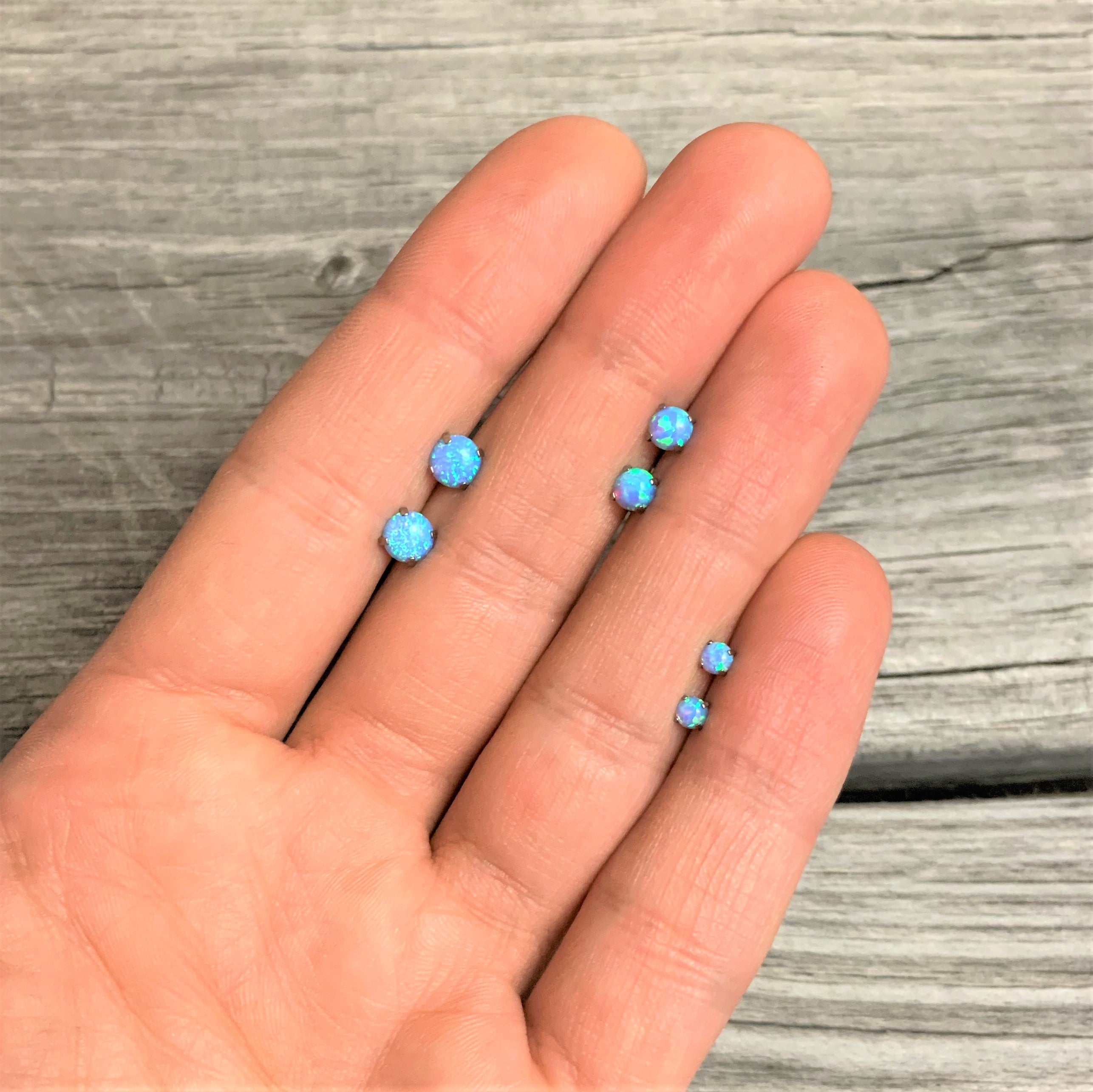 Light Blue Synthetic Opal Stainless Steel Post Stud Earring Pack Set of 3