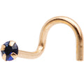 Solid 14K Yellow Gold 2mm Blue Cubic Zirconia SOLITAIRE Nose Ring