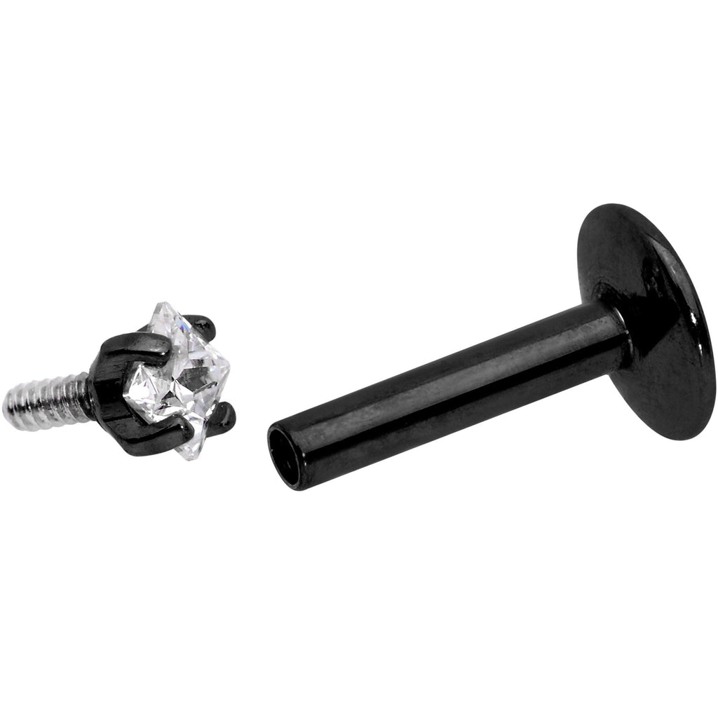 1/4 Clear Square CZ Black PVD Internally Threaded Labret Monroe