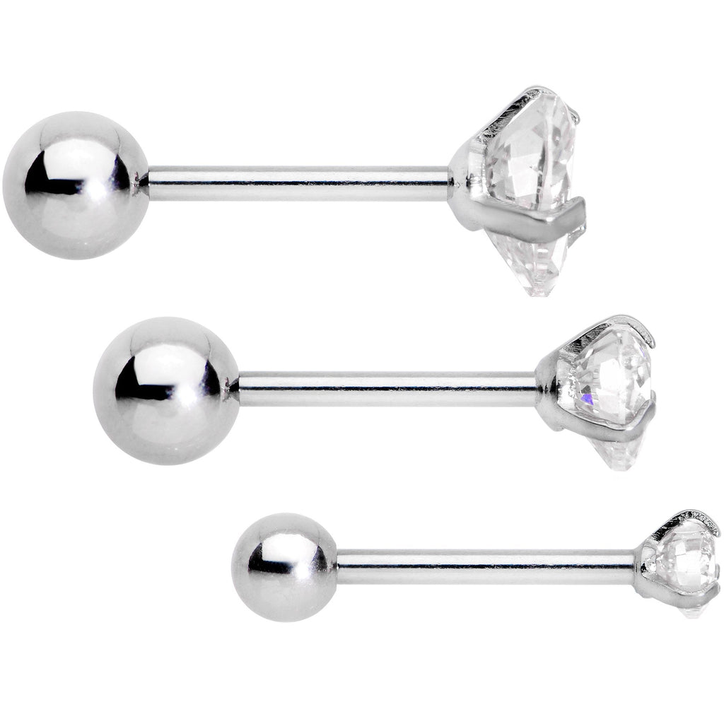 16G 5/16 Clear Gem Heart Trio Tragus Cartilage Earring Set of 3