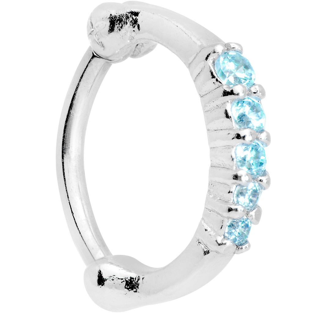 16G 5/16 Aqua Gem Curved Hinged Cartilage Clicker