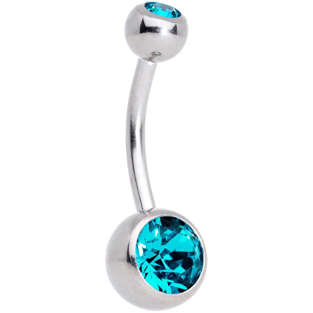 Clear Teal Gem Belly Ring Set of 2 Created with Crystals