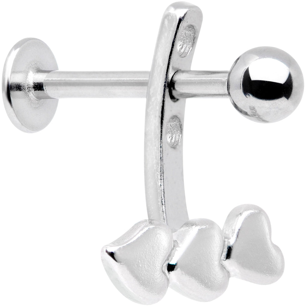 16G 3/8 Triple Heart Dangle Cartilage Tragus Helix Piercing