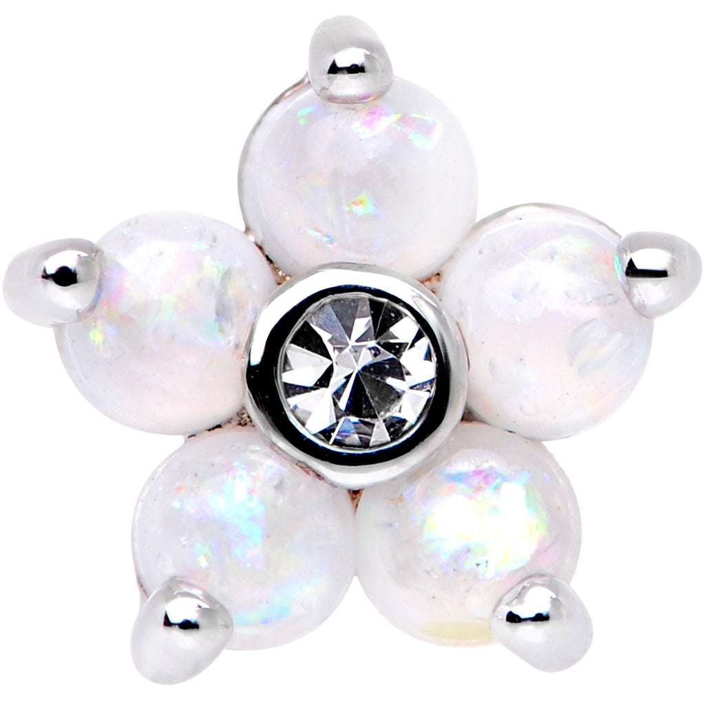 16G 5/16 White Faux Opal CZ Flower Cartilage Tragus