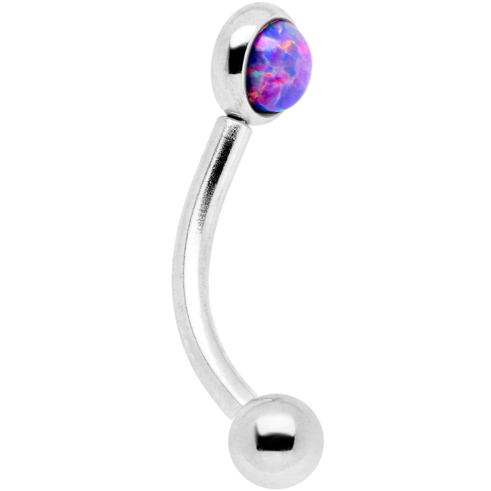 16G 5/16 Purple Synthetic Opal Flat Set Curved Eyebrow Rook Piercing