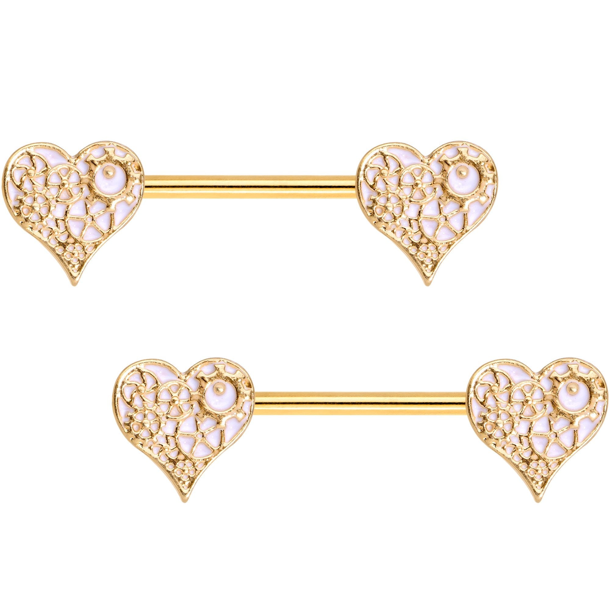 Gold Tone Anodized Steampunk Gears of Love Barbell Nipple Ring Set