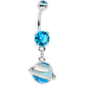 Aqua Gem Rings Of Saturn Dangle Belly Ring