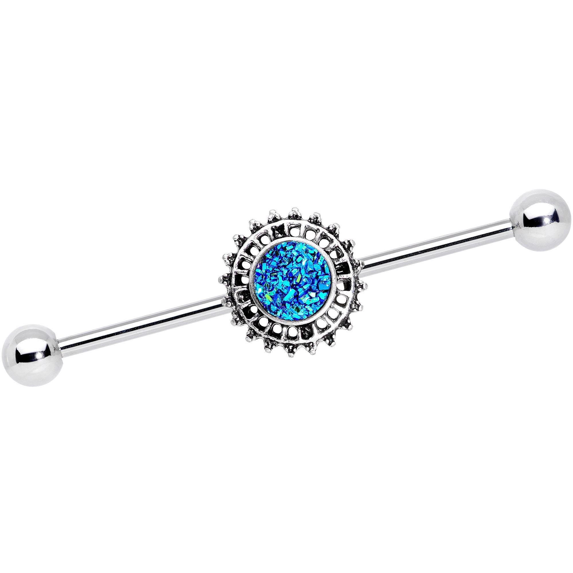 14G Green Faux Druzy Spooky Season Industrial Barbell 38mm