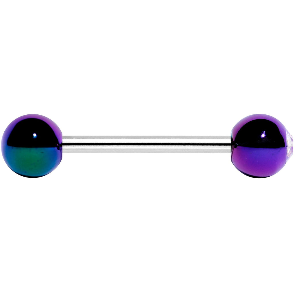 Clear Gem Green Purple Pearlescent Barbell Tongue Ring