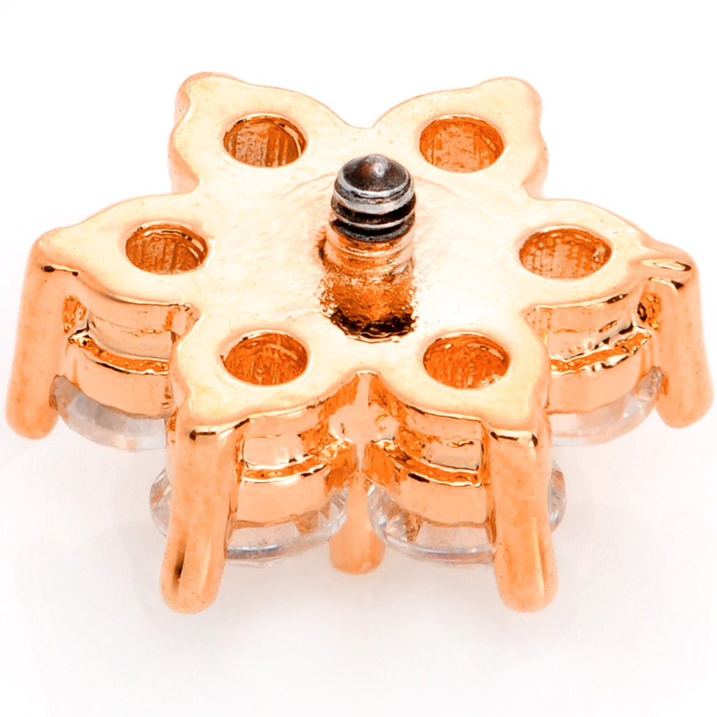 14G Clear CZ Gem Rose Gold Tone Flower Dermal Anchor Top