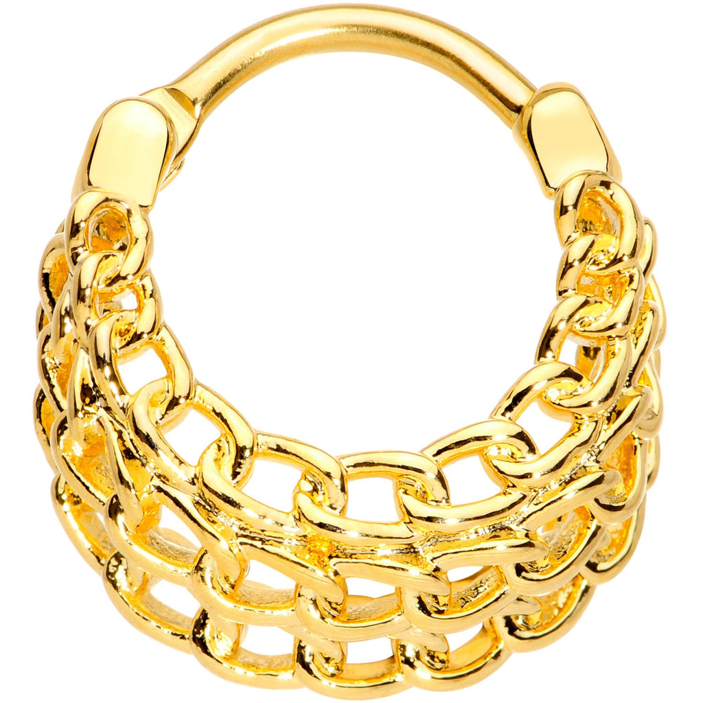 16G 3/8 Gold Tone Triple Chain Hinged Septum Ring