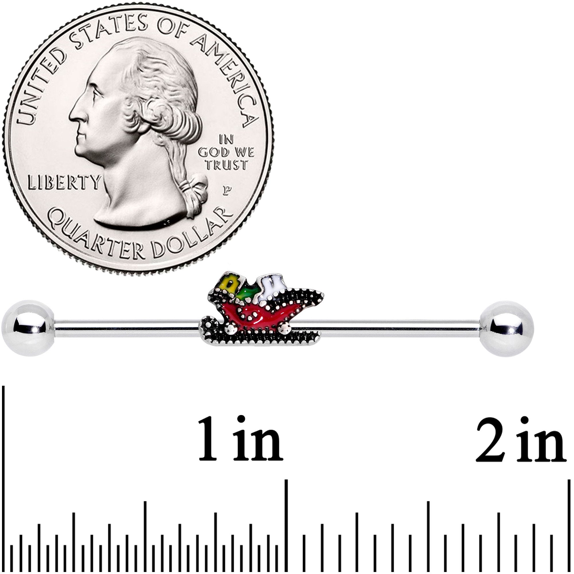14G Santas Sleigh Ride Industrial Barbell 38mm