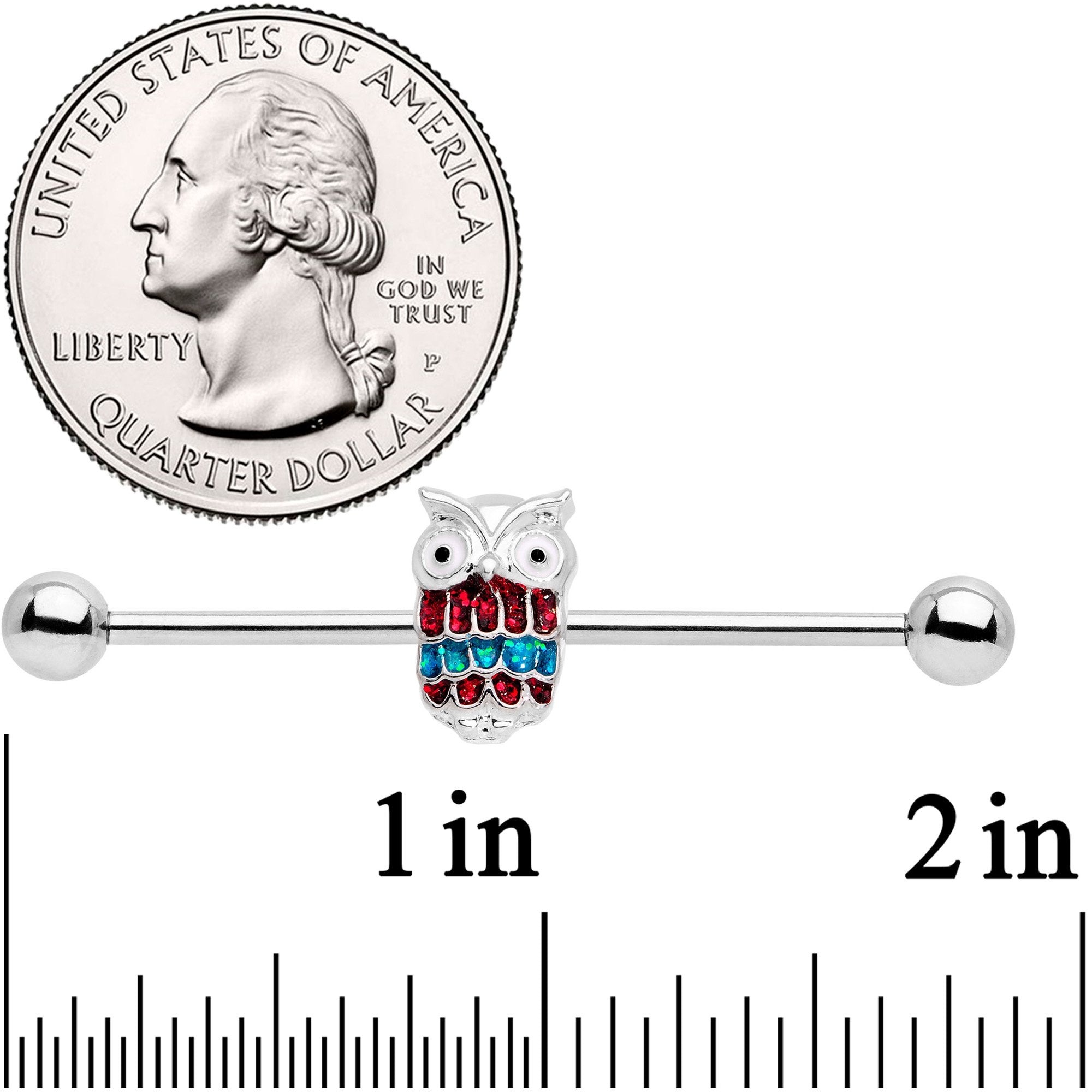 14G Happy Holiday Hoot Owl Industrial Barbell 38mm