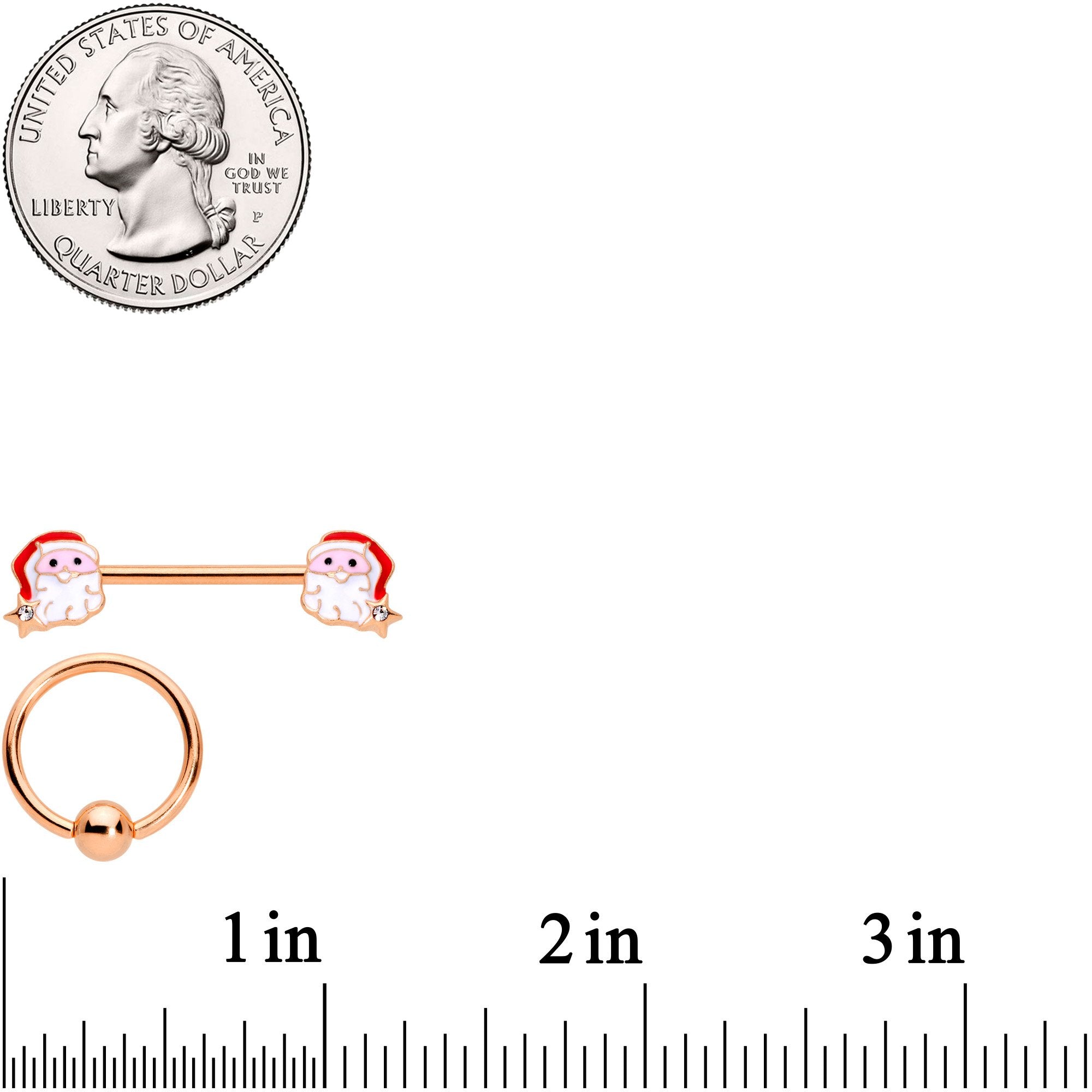 14G Rose Gold Tone Santa Captive Barbell Nipple Ring Set of 4