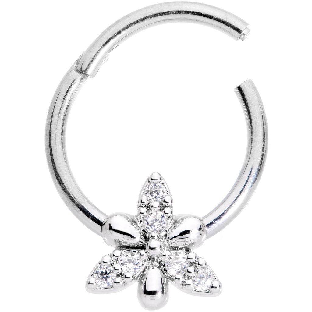 16G 3/8 Clear CZ Gem Triquetra Hinged Segment Ring