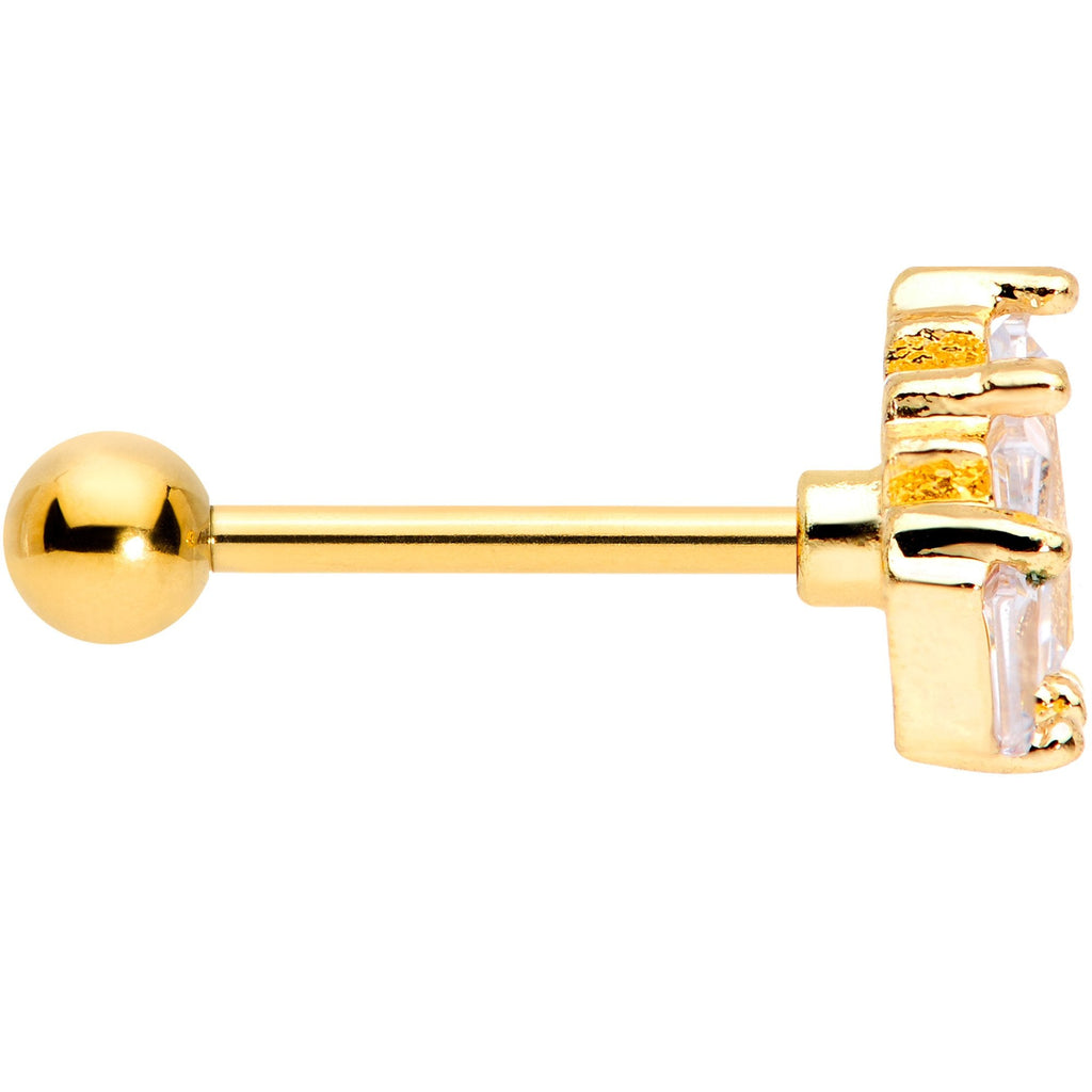 18G 5/16 Clear CZ Gold Tone Crown Cartilage Tragus Earring