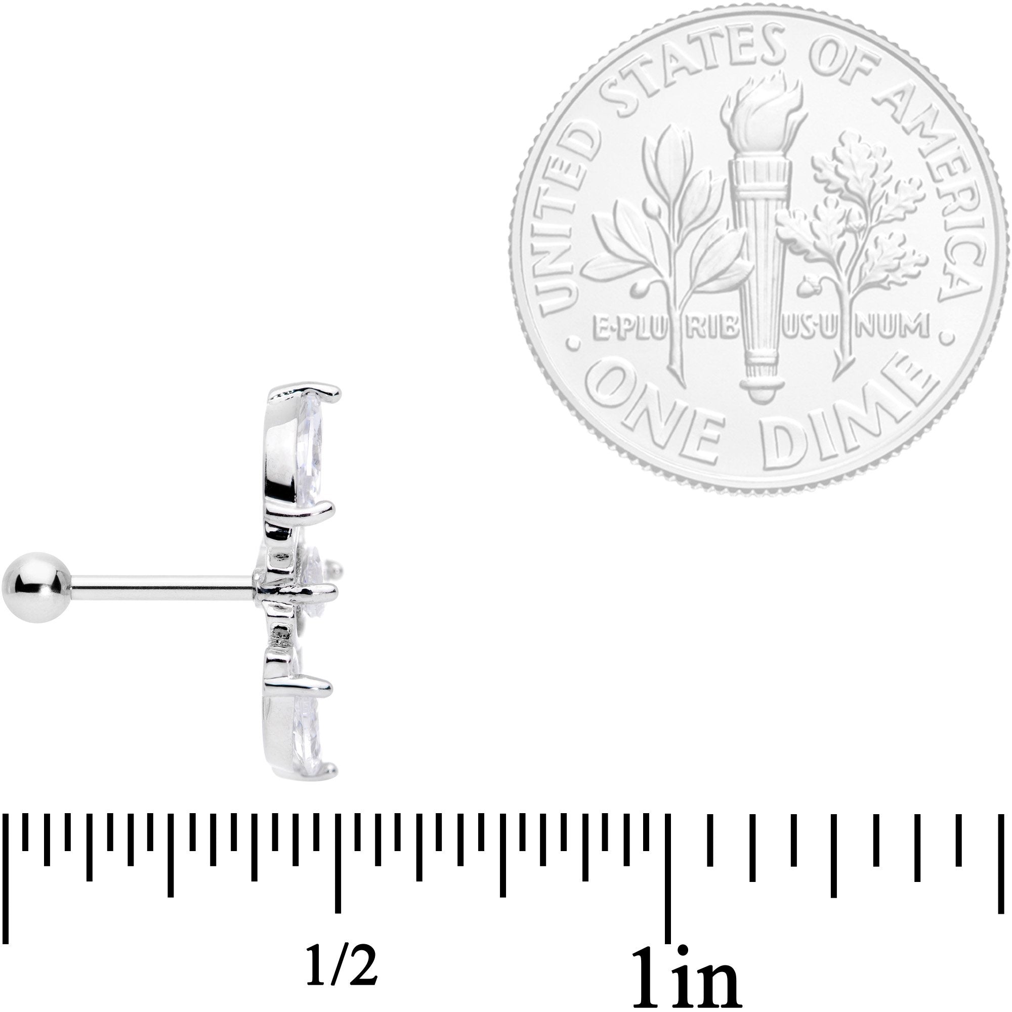 18G 5/16 Clear CZ Gem Geometric Crest Cartilage Tragus Earring