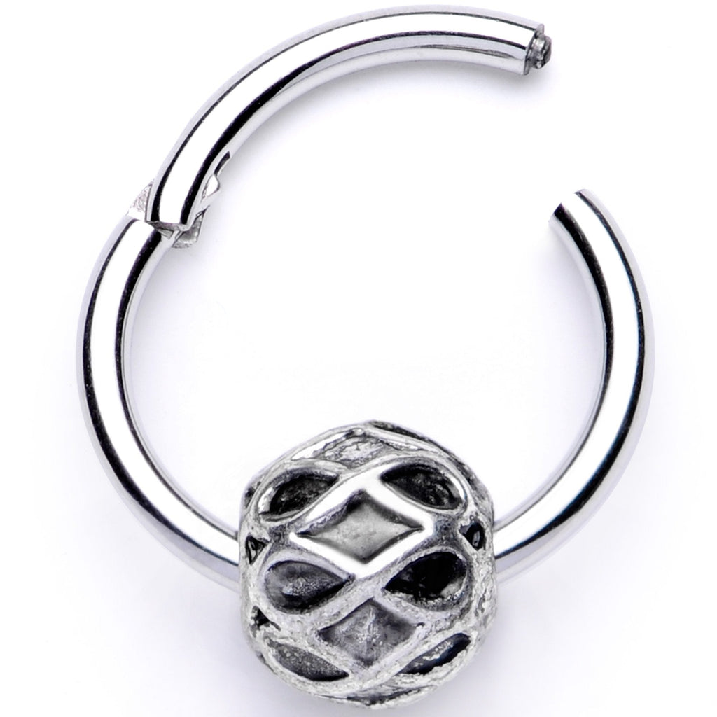 16G 3/8 Geometric Pattern Bead Hinged Segment Ring