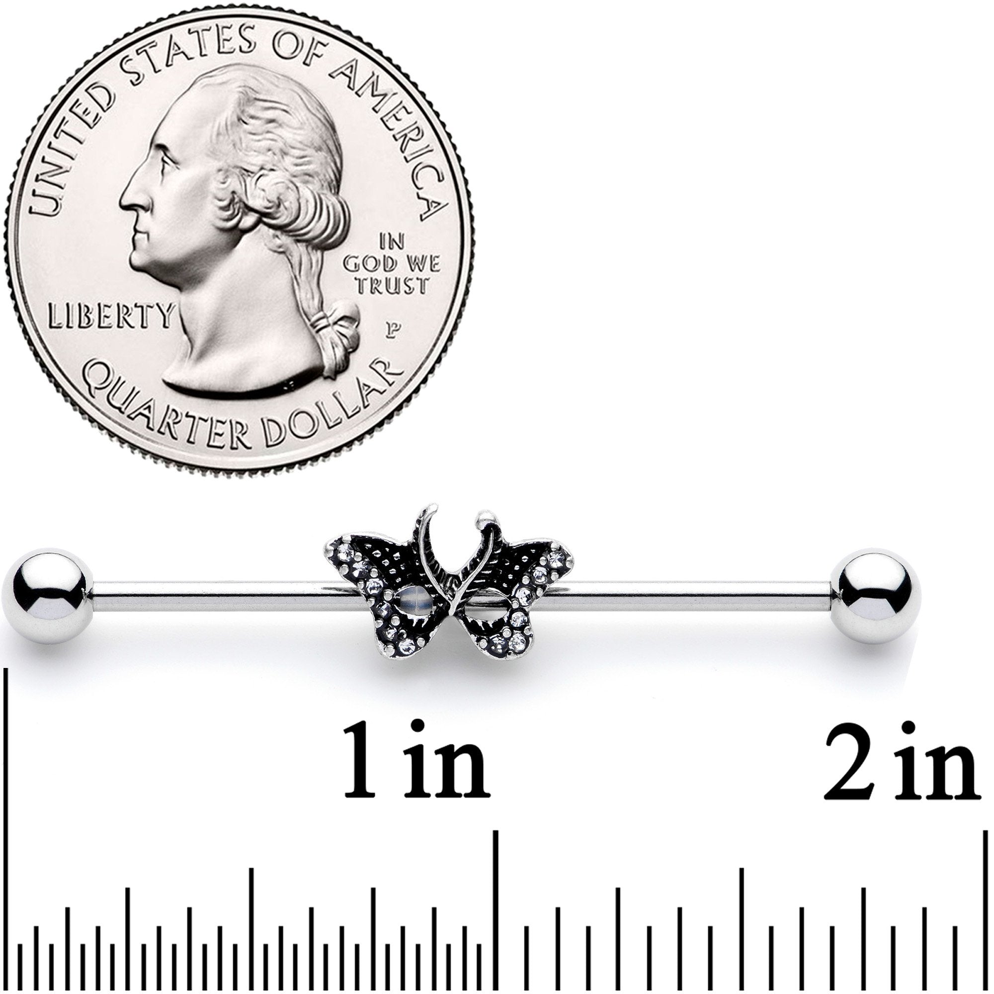 14G Clear Gem Catch That Butterfly Industrial Barbell 38mm