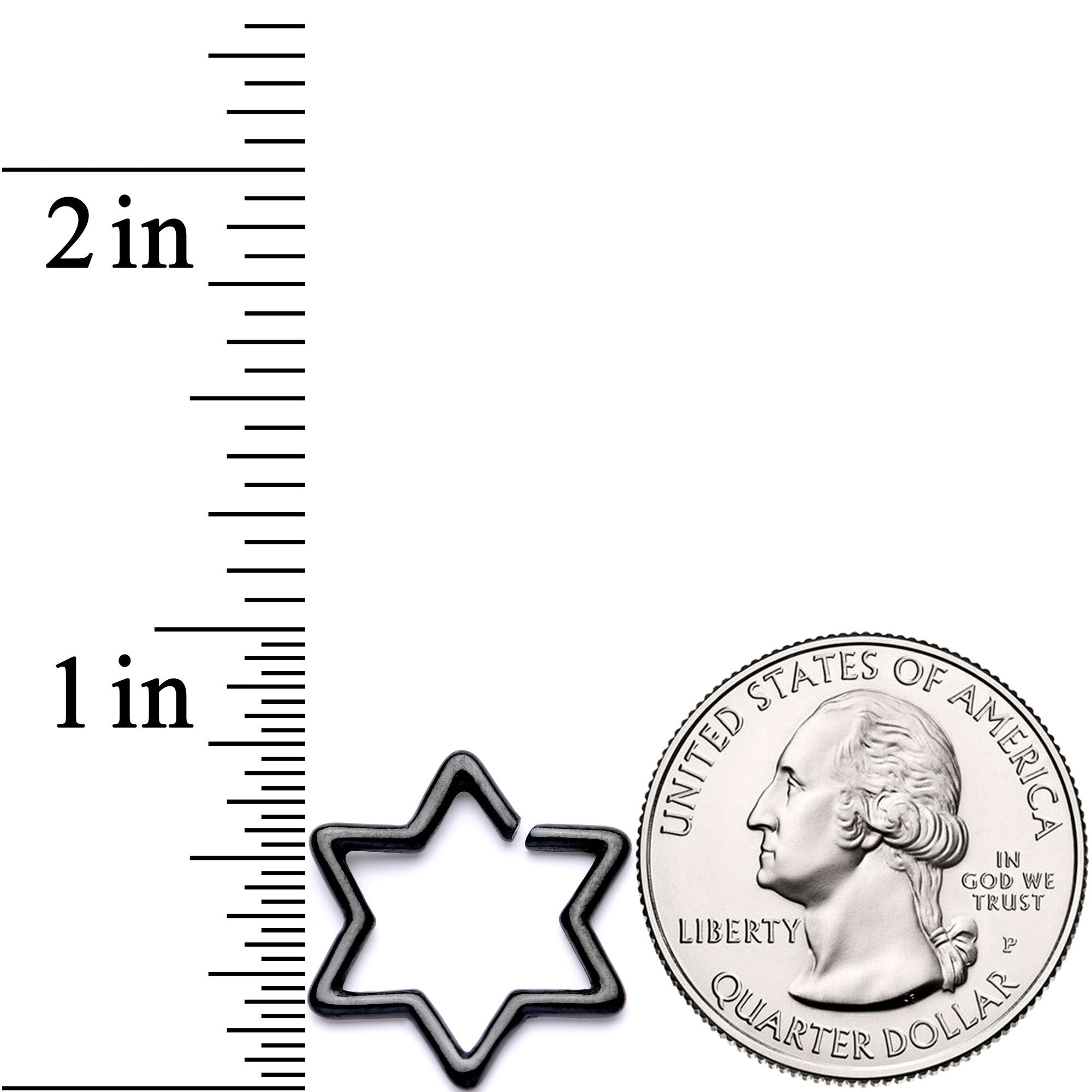 16G 5/16 Black Hexagram Star of David Closure Ring