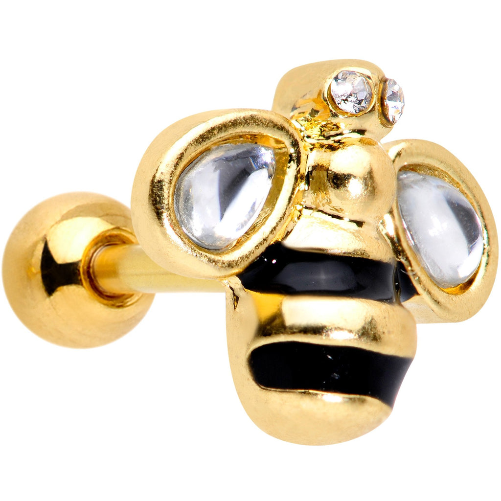 16G 1/4 Clear Gem Gold Tone Bling Bumblebee Cartilage Tragus