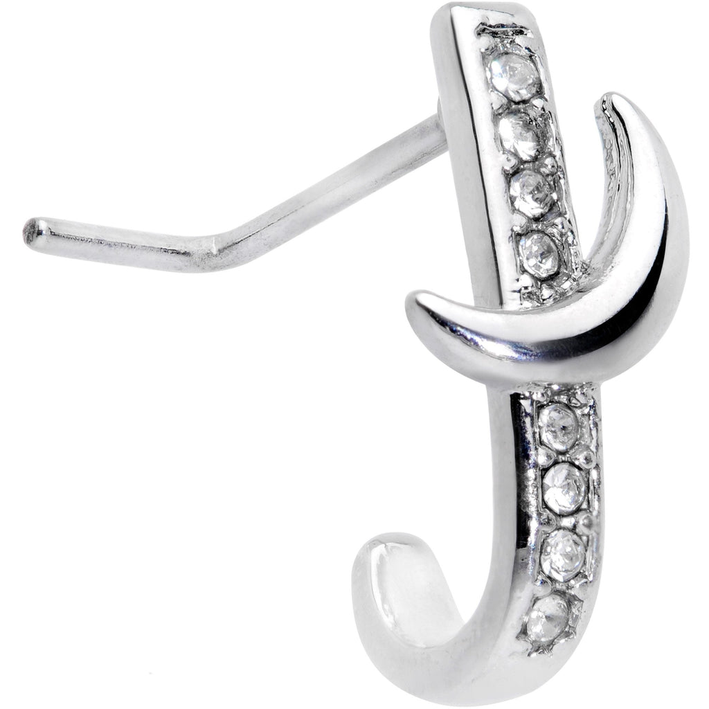 20G 3/16 Clear CZ Gem Sliver Moon Faux Hoop L Shaped Nose Ring