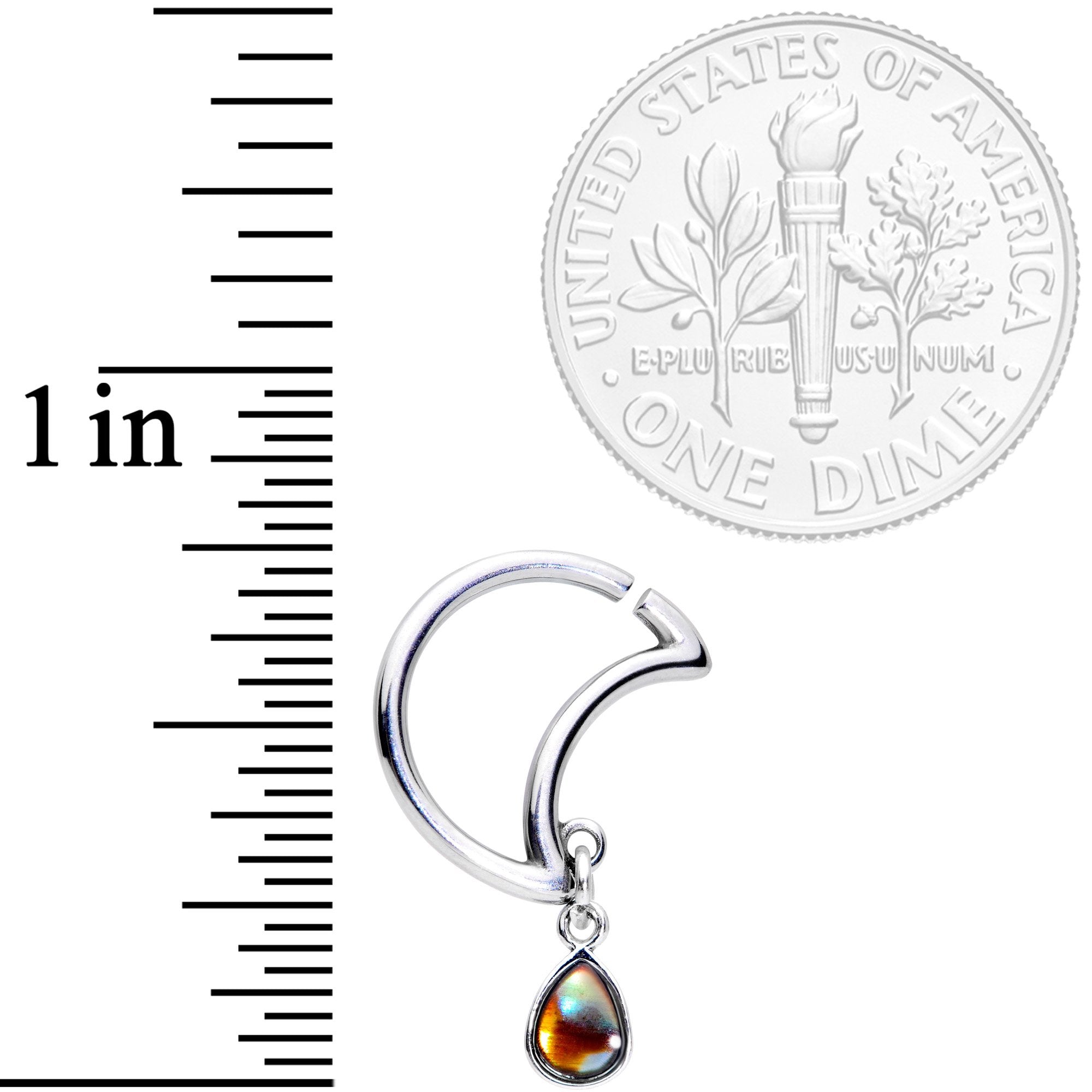 16G 3/8 Iridescent Dangle Crescent Moon Closure Ring