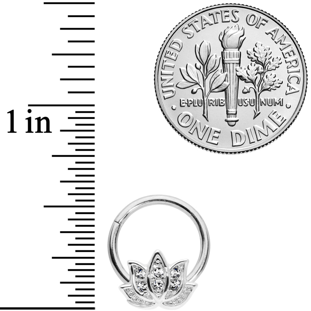 16G 3/8 Clear Gem Lotus Flower Hinged Segment Ring