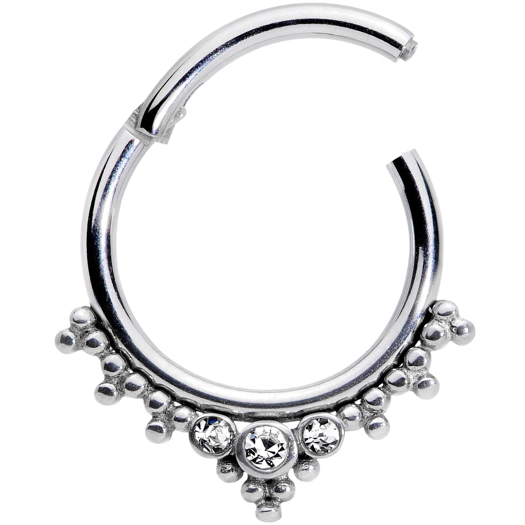 16G 3/8 Clear CZ Gem Triad Hinged Segment Ring