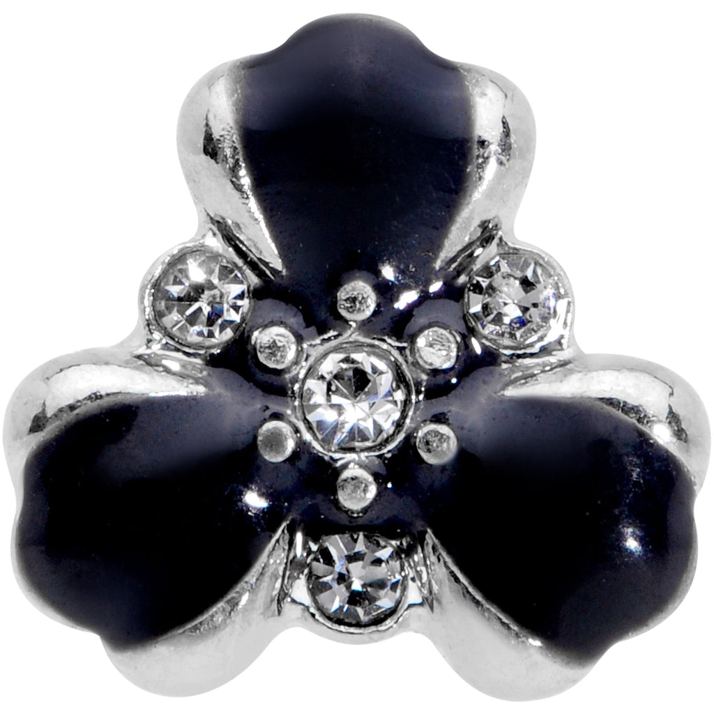16G 1/4 Clear Black Gem Abstract Flower Cartilage Tragus Earring