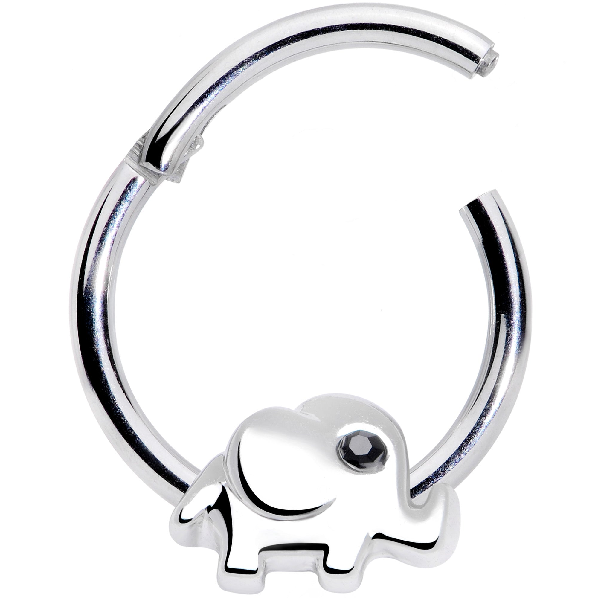 16G 3/8 Black Gem Baby Elephant Hinged Segment Ring