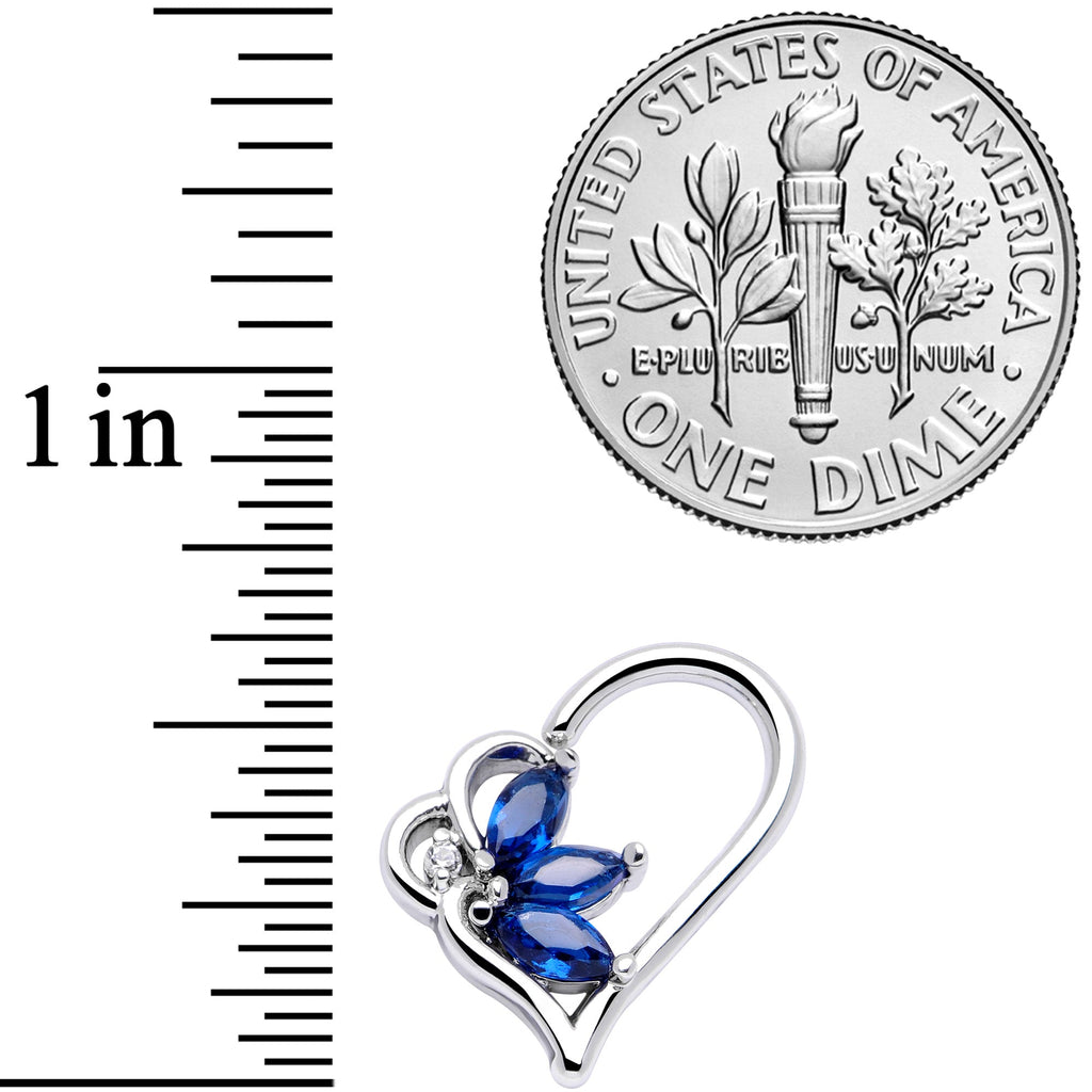 16G 3/8 Blue Gem Half Heart Right Ear Closure Ring