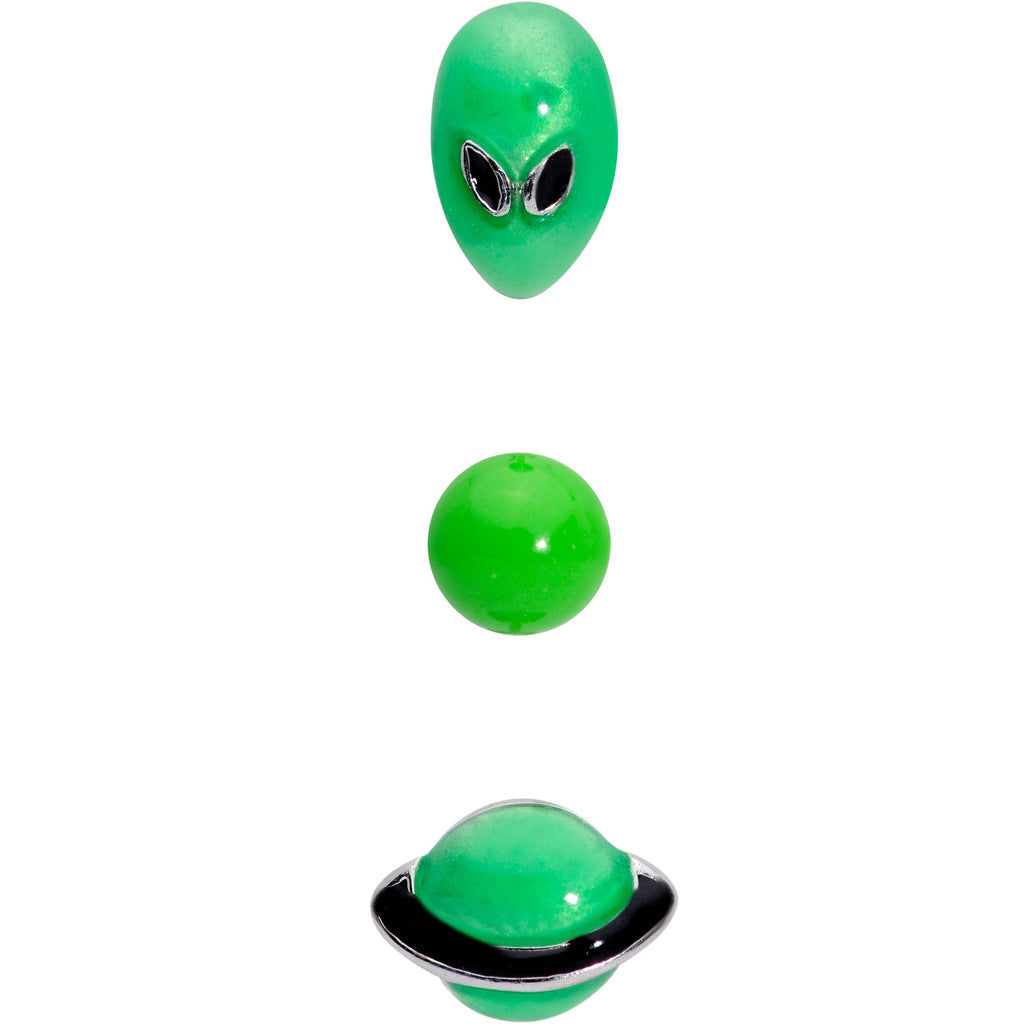 16G 1/4 Green Glow UFO Space Alien Cartilage Tragus Set of 3