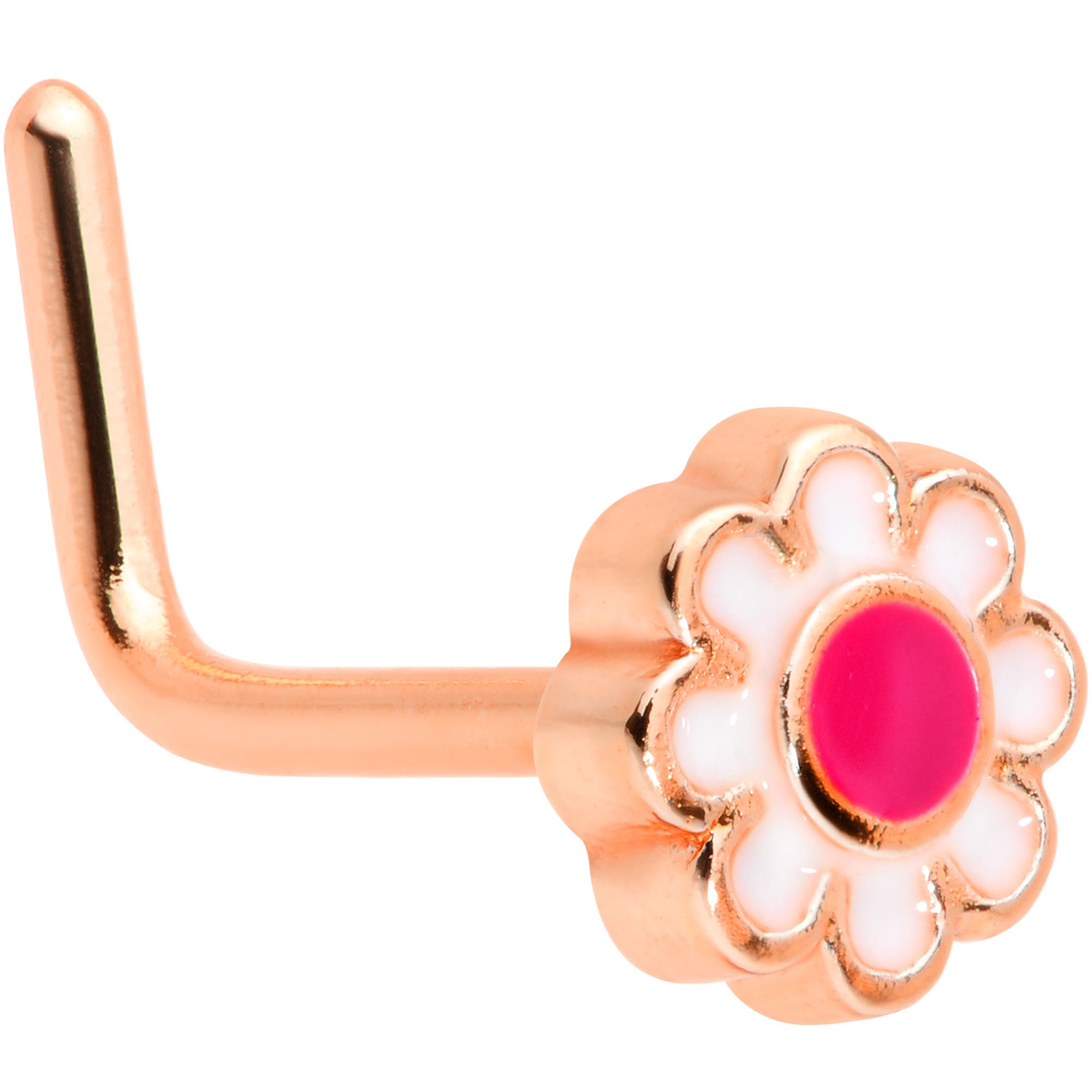 20G 5/16 Rose Gold Tone Spring Flower L Shaped Nose Ring